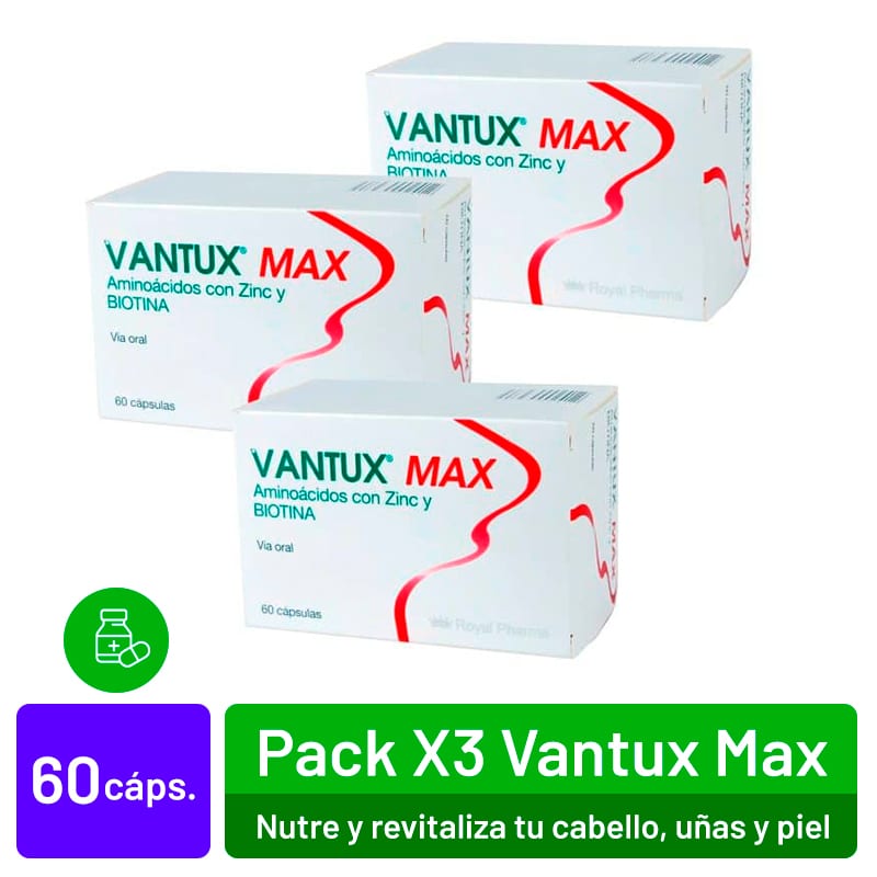 Pack x 3 – Vantux Max 60 Caps. con Biotina y Zinc