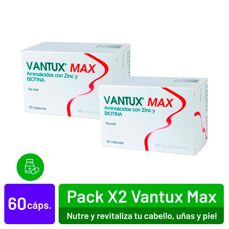 Pack x2 - Vantux Max 60 Caps. con Biotina y Zinc