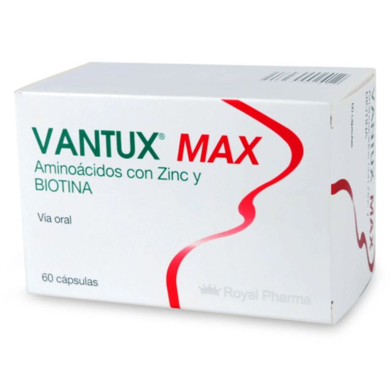 Vantux Max suplemento capilar con biotina, zinc y aminoácidos para caída del cabello